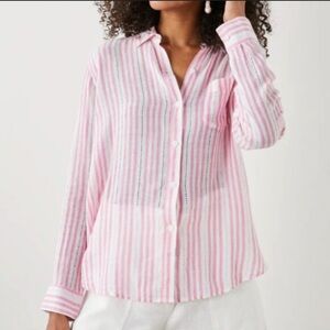 Rail’s Charli Kokomo Pink Linen Stripe Lightweight Button Down Summer Shirt M